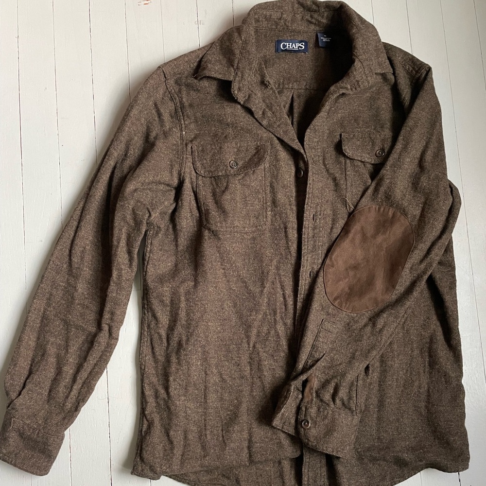 Cozy Chaps brown button down with elbow patches